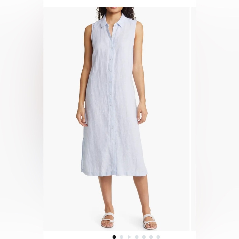Tommy Bahama Light Blue Sleeveless Linen Midi Shirt Dress XXS